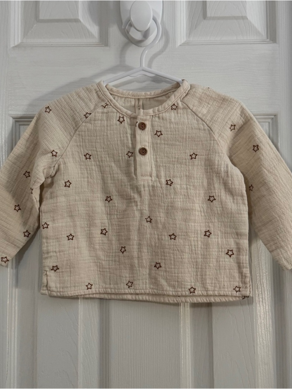 Quincy Mae Baby Girl Cream Star Button Henley Shirt 100% Organic Cotton